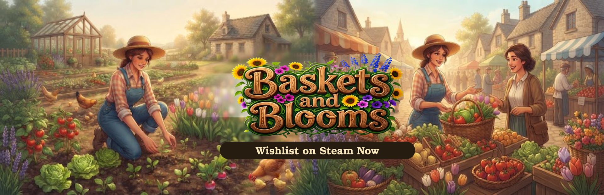 Baskets and Blooms — a farmer tending her garden at golden hour